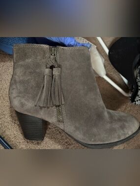 Women's Gray Suede Tassel Ankle Boots
